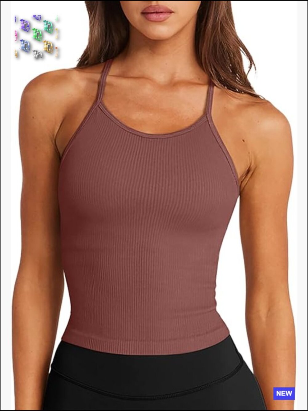 Seamless Long Crop Tank Sports Bra Racer Back Workout Yoga Padded Halter Neck